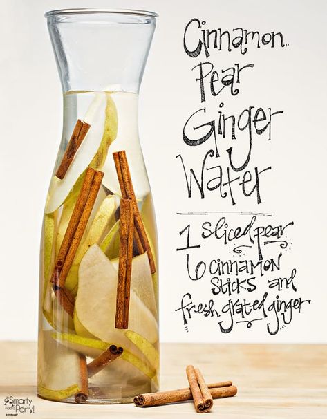 Pear Cinnamon Ginger | 21 Infused Waters for Fall | HelloGlow.co Ginger Infused Water, Pear Cocktails, Fruit Infused Water Recipes, Healthy Detox Cleanse, Pear Ginger, Lemon Diet, Ginger Water, Cocktail And Mocktail, Resep Diet