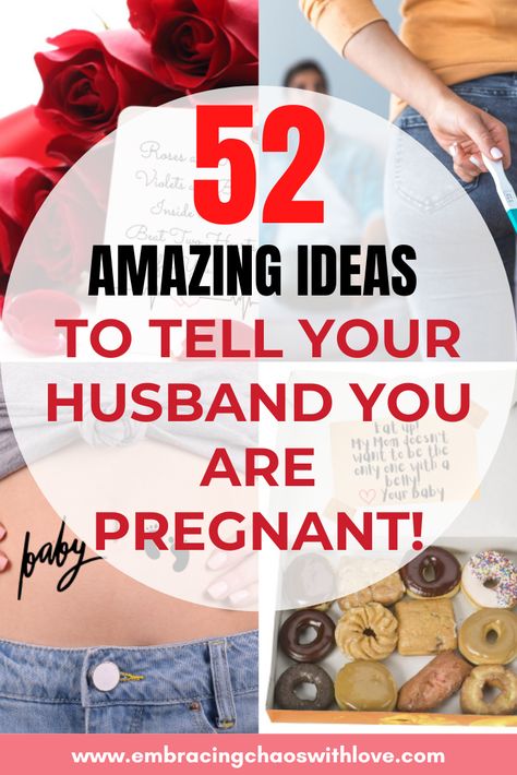 Congrats on your pregnancy! Here are some adorable and memorable ways to tell your husband you are pregnant. 52 Pregnancy Announcements to your husband. Surprise pregnancy? 1st Pregnancy? Second or more Pregnancy? You will find a creative way to tell your husband the amazing news. #pregnancyannouncement #pregnancyreveal #pregnancyannouncementhusband #pregnancy via @embracingchaoswithlove Cute Ways To Tell My Husband Im Pregnant, Way To Tell Your Husband Your Pregnant, Ways To Tell Him Your Pregnant, Best Ways To Tell Husband Your Pregnant, Preg Announcement Ideas Husband, Cute Way To Tell Husband Your Pregnant, How To Tell Husband Your Pregnant, Catholic Pregnancy Announcement, Telling Dad About Pregnancy