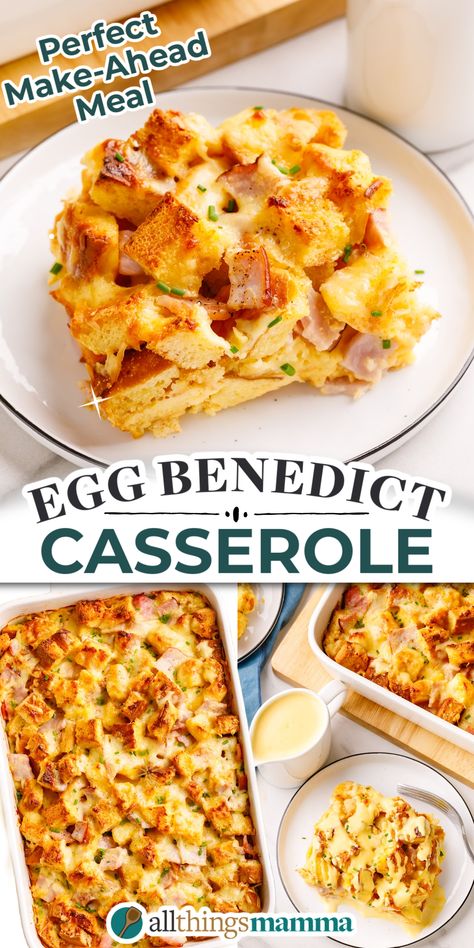 Eggs Benedict Casserole collage image. Overnight Eggs Benedict Casserole, Overnight Eggs Benedict, Eggs Dishes, Egg Casseroles, Benedict Casserole, Eggs Benedict Casserole, Homemade Hollandaise Sauce, Benedict Recipe, Breakfast Potato Casserole