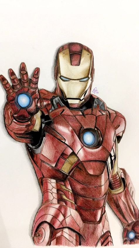 Iron Man Colour Pencil Drawing, Marvel Drawings Iron Man, Iron Man Drawing Cartoon, Iron Man Drawing Pencil, Iron Man Art Draw, Iron Man Art Sketch, Iron Man Drawing Sketches, Drawing Ideas Pencil Colour, Iron Man Art Paint