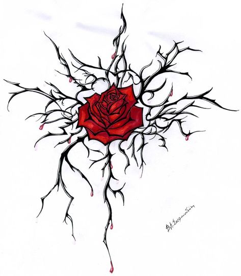 Roses and thorns Rose Thorn Tattoo, Rose Vine Tattoos, Rose Tattoo Stencil, Thorn Tattoo, Vine Drawing, Realistic Rose Tattoo, Rose Thorns, Red Rose Tattoo, Vine Tattoos