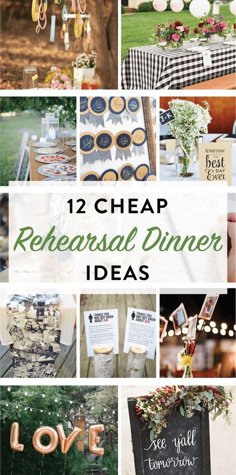 12 Cheap Rehearsal Dinner Ideas on Love the Day Rehearsal Dinner Food, Rehearsal Dinner Centerpieces, Fall Rehearsal Dinners, Rehearsal Dinner Ideas, Rehearsal Dinner Themes, Wedding Rehearsal Dinner Decorations, Bbq Rehearsal Dinner, Rehearsal Dinner Planning, Rustic Rehearsal Dinners