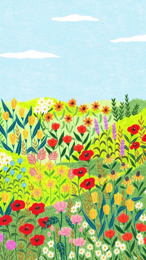 Wildflower Drawing, Prairie Flower, Garden Illustration, Posca Art, Bright Paintings, Mini Drawings, Cats Illustration, Flower Illustration, Flower Field