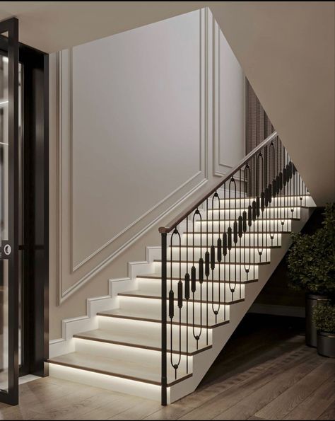 Wall Paneling Stairway, Stairs Molding, January Home Decor Ideas, Staircase Molding, درابزين السلم, Deck Furniture Layout, Stair Paneling, درج السلم, Stairs Wall