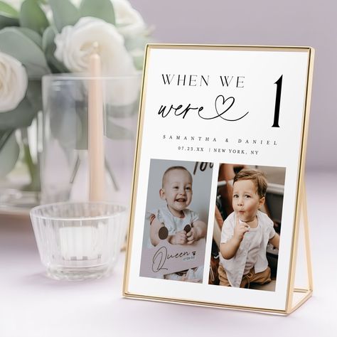 This Photo Table Numbers is a digital editable template, using Templett.com. Edit right in your web browser. It features an elegant typography and Minimalist style. Such a stylish Childhood Ages Table Numbers template will be the perfect touch for your Wedding, Rehearsal dinner, Reception Dinner, Engagement party, Vow Renewal, Bridal Shower, Bachelorette Party or other event. You will receive an access link within minutes after purchase to your email. Make your edits (wording, font, background c Table Numbers With Couple Pictures, Wedding Table Number Photos, When We Were One Table Numbers, Age Table Numbers Wedding, Table Numbers With Pictures, Elegant Wedding Table Numbers, Elegant Table Numbers, Table Numbers Wedding Elegant, Photo Table Numbers