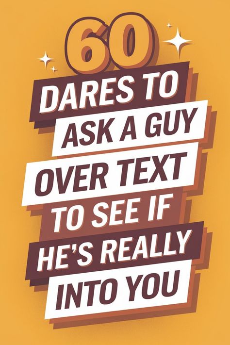 Discover the ultimate list of 60 dares to ask a guy over text to find out if he's truly interested in you. These fun and flirty questions will help you gauge his intentions and feelings towards you. From playful challenges to thought-provoking tasks, these dares will add excitement and spark engaging conversations with your crush or partner. Online Dare Questions, Question To Ask Your Crush Flirty, Ways To Ask Out A Guy, How To Ask A Man Out On A Date, Questions To Ask Guys Over Text, Questions To Ask A Guy You Like, Flirty Questions To Ask A Guy Over Text, Questions To Ask A Guy Over Text, Truth Or Dare Questions Over Text