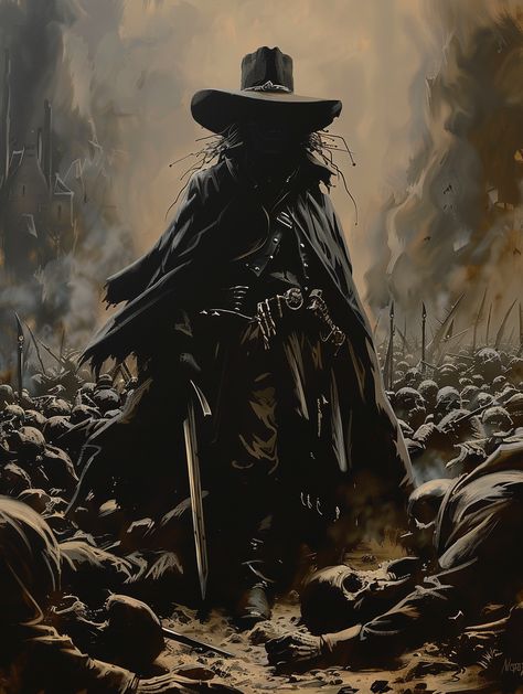 Solomon Kane in Apocalyptic Battlefield Scene Solomon Kane Art, Midevil Battle Scene, Medieval Battlefield, Black Desert Dark Knight, Battle Fleet Gothic, Fantasy Western, Solomon Kane, Simon Bisley, Witch Hunter