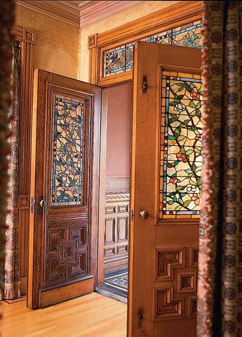 Victorian Interior Doors, Stained Glass Doors, Dutch Doors Exterior, Victorian Doors, Victorian Windows, Solid Wood Interior Door, Interior Door Trim, Black Interior Doors, Craftsman Interior