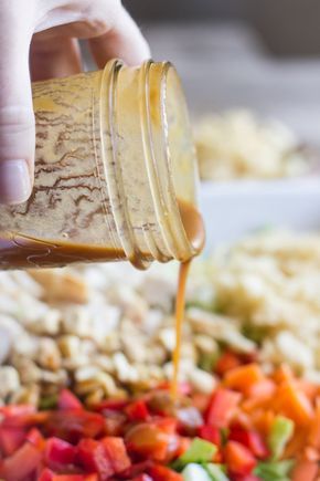 Chopped Chinese Chicken Salad With Sesame Peanut Dressing - Lovely Little Kitchen Salad Peanut Dressing, Asian Peanut Dressing, Chopped Vegetables, Chinese Chicken Salad, Chicken Chopped Salad, Peanut Dressing, Chinese Chicken, Little Kitchen, Salad Bar