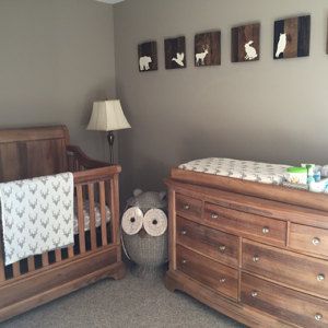 Buyer photo Deanna, who reviewed this item with the Etsy app for iPhone. Grey Crib Nursery, Dark Gray Nursery, Grey Nursery Furniture, Nursery Dark Furniture, Boy Woodland Nursery, Boy Nursery Colors, Nursery Paint Colors, Teal Nursery, Grey Nursery Boy