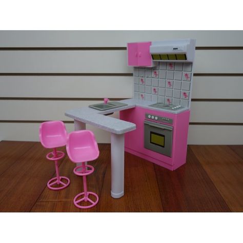 Gloria Kitchen Play Set for Barbie dolls and dollhouse - Walmart.com Kitchen Play Set, American Girl Furniture, Barbie Playsets, Rolling Backpack, Barbie Kitchen, Barbie Doll House, Monster Dolls, Bar Kitchen, Kid Room