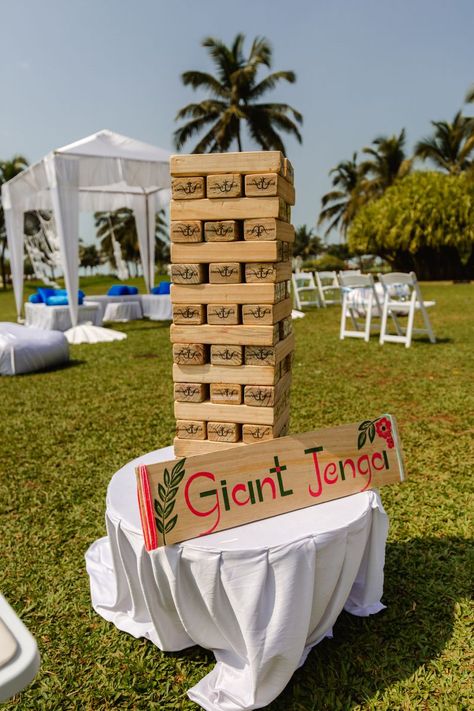 Photo of customised giant jenga for destination wedding Wedding Games And Activities, Jenga Wedding, Asian Wedding Decor, Fun Wedding Games, Wedding Games For Guests, Mehendi Decor Ideas, Sweet Sixteen Birthday Party Ideas, Games Wedding, Giant Jenga