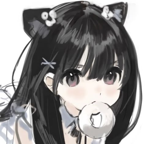 Cute Emotes, Discord Server, Black Hair, Anime, Hair, Black, Kawaii