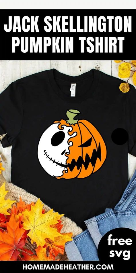 Jack Skellington Pumpkin T-shirt with Free SVG » Homemade Heather Halloween Tshirt Design Ideas, Spookie Season, Diy Jack Skellington, Best Costume Ever, Halloween Svgs, Nightmare Before Christmas Tree, Jack Skellington Pumpkin, Jack Skellington Faces, Kid Halloween