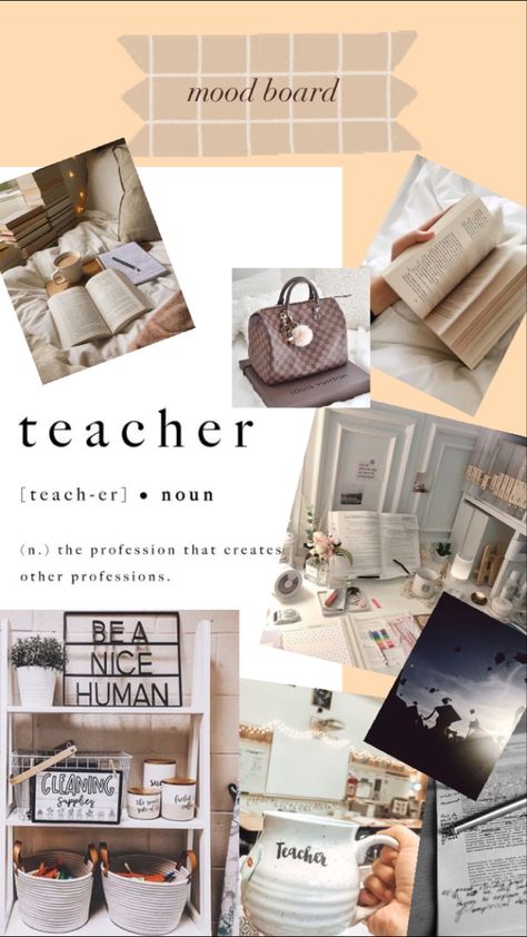 Wgu Teachers College Vision Board, Teacher Mood Board Aesthetic, English Teacher Aesthetic Wallpaper, Teacher Asethic, High School Teaching Aesthetic, Teacher Vibes Aesthetic, Teacher Aethstetic, Teacher Mood Board, Teacher Astethics