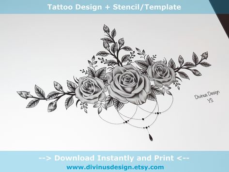 <3 Black and Gray Colored Roses Sternum Tattoo and Stencil/Template - Instant Digital Download <3 #art #drawing #redroses #flowers #underboobtattoo #sternumtattoo #lowerbreasttattoo #rosesternumtattoo #redrosestattoo #womentattoo #sexy #tattoo #beautiful #tattoostencil Rose Sternum Tattoo, Sternum Tattoo Design, Gray Roses, Underboob Tattoo Designs, Colored Roses, Muster Tattoos, Roses Tattoo, Chest Tattoos For Women, Lace Tattoo