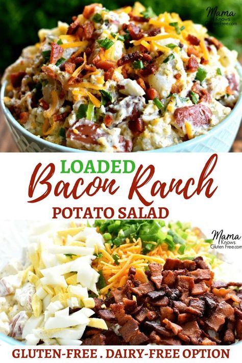 Garden Salads, Bacon Ranch Potato Salad, Loaded Potato Salad, Ranch Potato Salad, Christmas Potluck, Bacon Ranch Potatoes, Work Recipes, Creamy Potato Salad, Resep Salad