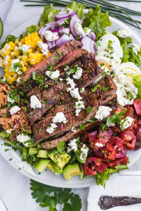 Burrata Ravioli, Steak Cobb Salad, Fresh Tomato Sauce Recipe, Flank Steak Salad, Handmade Ravioli, Mexican Steak, Classic Cobb Salad, Home Made Pasta, Cherry Tomato Sauce