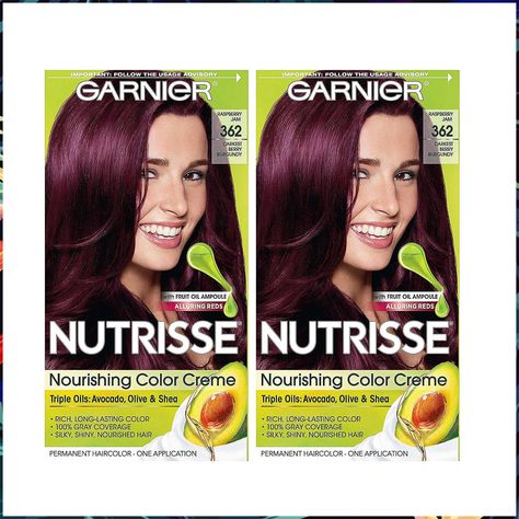 Garnier Nutrisse Nourishing Permanent Hair Color Cream, 362 Darkest Berry Burgundy, Red Hair Dye, Pack of 2 Best Burgundy Hair Dye, Burgundy Hair Dye, Garnier Hair Color, Red Hair Trends, Dyed Red Hair, Hair Color Cream, Temporary Hair Color, Permanent Hair Dye, Hair Color For Women