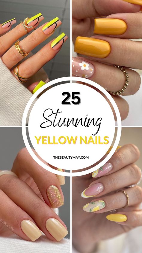 25 Yellow Nails that Bring Sunshine to Your Fingertips Gel Nails Yellow Pastel, Soft Yellow Nails Design, Yellow Dip Powder Nails, Soft Yellow Nails, Spring Yellow Nails, Lemon Nails Designs, Spring Nails Yellow, Pale Yellow Nails, Yellow Spring Nails