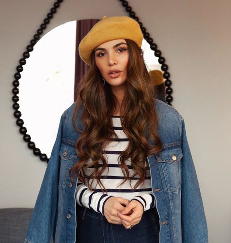 Baret Outfit, Beret Outfits, Beret Outfit, Negin Mirsalehi, Wool Beret, Photographie Portrait Inspiration, Style Crush, Denim Jacket Women, Mode Inspiration