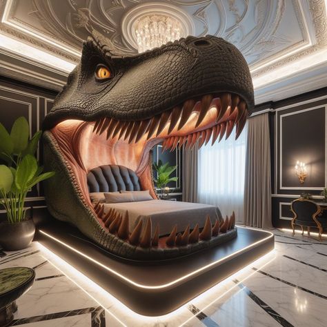 Dinosaur Head Bed 🦖🛏️🌟 #DinosaurHeadBed #PrehistoricDreams #JurassicSlumber Roar into bedtime adventures with the Dinosaur Head Bed. Shaped like the head of a mighty dinosaur, this bed sparks imagination and excitement for little ones. Elevate your child's bedroom with the Dinosaur Head Bed, where every night is a journey to the age of the dinosaurs. 🌴🦕✨ https://luxarts.net/dinosaur-head-bed/ Dinosaur Furniture, Dinosaur Bed, Head Bed, Dinosaur Bedding, Dinosaur Bedroom, Dinosaur Head, Unique Furniture Pieces, Dreams Beds, Random Images