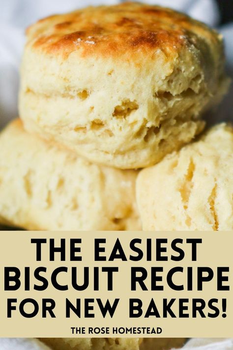 Stack of biscuits in a basket. Text reads The easiest biscuit recipe for new bakers Biscuits With Lard Recipe, Easy Sourdough Biscuits, Lard Recipe, Beginner Baker, Sourdough Biscuits, Easy Biscuit, Easy Biscuit Recipe, Homemade Bread Recipes Easy, Homemade Bread Easy