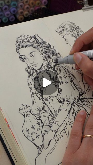 Carolina Soares on Instagram: "Let's ink 🖤 This pen has been great for these type of drawings, loose and not too perfect 🥰 I love how fluid these lines are, and how messy the details can be! This was such a fun session 💕 hope you enjoy it!  Materials used: Pentel Pocket Brush Pen and Ecoline Gray Brush Pen  #sketchbook #drawing #illustration #brushpen #ink #imagination #details #cozy" Brush Sketch Pen Art, Pen Water Drawing, Water Sketch Pen, Ink Brush Illustration, Pentel Pocket Brush Pen, Brush Pen, Ink Drawing, Pen, Sketch Book