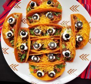 See our collection of silly, spooky and fall-inspired Halloween party foods and ideas at Food.com. Snack Halloween, Johnny 5, Diy Halloween Party, Recipe Mexican, Spooky Food, Halloween Fest, Halloween Appetizers, Halloween Dinner, Diet Vegetarian