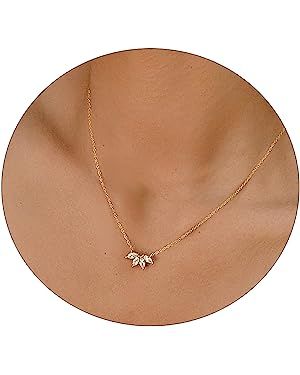 Ascomy Dainty Gold Pendant Necklace 14k Gold Plated Delicate Tiny Love Heart Star CZ Leaf Pendant Necklace Simple Nacklaces Everyday Jewelry for Women Gold Leaf Pendant, Diamond Choker Necklace, Pendant Necklace Simple, Gold Necklace Simple, Letter Pendant Necklace, Simple Diamonds, Diamond Choker, Diamond Necklaces, Necklace Simple