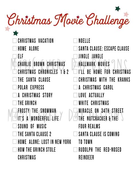 Holiday Movie Challenge: PRINTABLE // Xmas Checklist // Xmas - Etsy How To Get In The Christmas Spirit, Christmas Movie Challenge, Xmas Activities, Movie Challenge, Holiday Movie Night, Christmas Movies List, Cute Christmas Ideas, Christmas Movie Night, Christmas Playlist