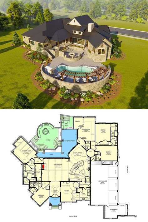 1 Story Home Layout, Bloxburg Hill House Layout, Single Story Bloxburg House, 4000 Sq Ft House Plans One Story, Luxury House Plans One Story, Single Story Mansion, One Story Mansion, One Story House Layout, Hill Country House Plans