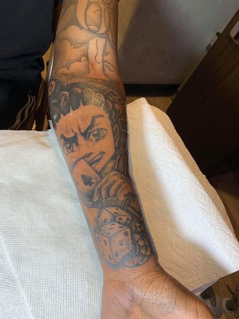 Boondocks Sleeve Tattoo, The Boondocks Tattoo Ideas, Future Tattoos Rapper, Boy Tattoos Black Boys, Boondocks Tattoo Designs, Boondocks Tattoo, Upper Arm Tattoos For Guys, Arm Tattoos Black, Arm Tattoos For Guys Forearm