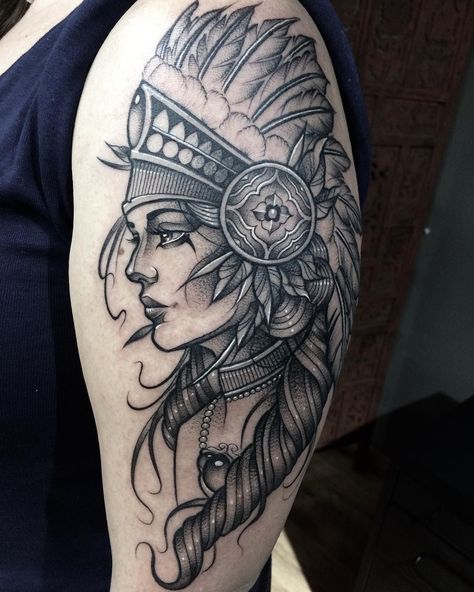 Red Indian Tattoo, Indian Women Tattoo, Indian Girl Tattoos, Headdress Tattoo, American Indian Tattoos, Aztec Tattoo Designs, Native American Tattoos, Belly Tattoos, Native Tattoos