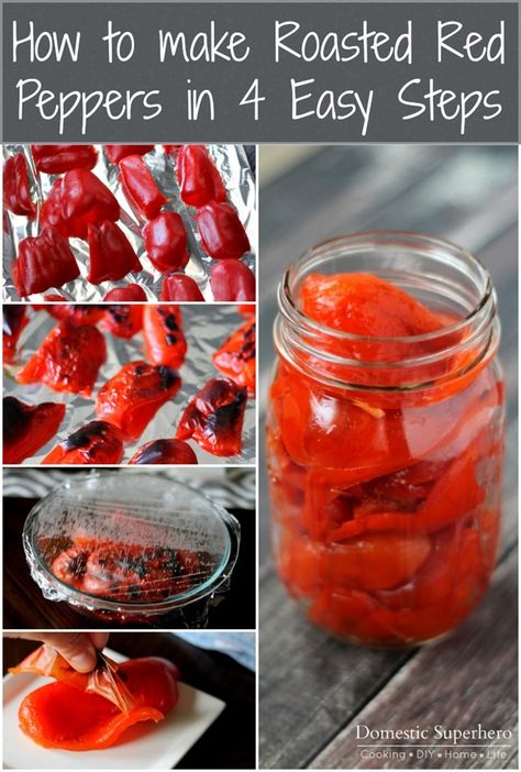 How to Make Roasted Red Peppers in 4 Easy Steps Diy Roasted Red Peppers, How To Roast A Red Pepper In The Oven, Canned Red Peppers, Pickled Roasted Red Peppers, Canning Roasted Red Peppers Water Bath, How To Can Roasted Red Peppers, How To Make Roasted Red Peppers, Homemade Roasted Red Peppers, Red Peppers Roasted