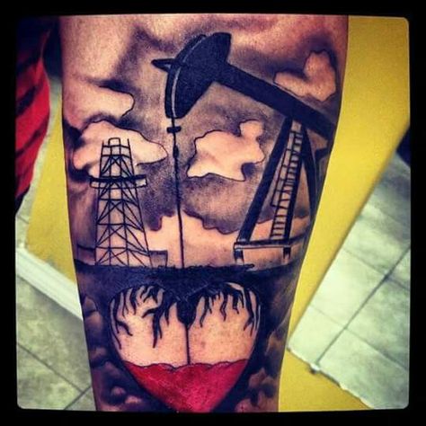 Oil Field Tattoos, Oilfield Tattoos, Oil Tattoo, Heart With Wings Tattoo, Mom Heart Tattoo, Love Heart Tattoo, Soul Tattoo, Hiking Tattoo, Oil Field