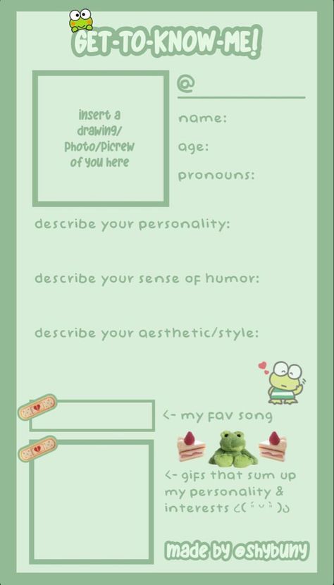 Get To Know Me Template, Me Template, About Me Template, Describe Your Personality, School Suplies, Intro Template, Kawaii Planner, Describe Yourself, Best Templates