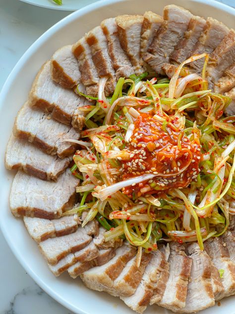 Korean Bossam (Pork Wraps) - Cook With Dana Boiled Pork Belly, Banchan Recipe, Radish Kimchi, Best Korean Food, Soybean Paste, Pork Wraps, Korean Pork, Korean Side Dishes, 4 Sisters