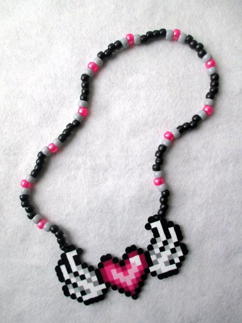 Yami Kawaii Perler Beads, Perler Bead Scene, Kandi Necklace Ideas, Perler Bead Necklace, Kandi Inspo, Diy Kandi Bracelets, Easy Perler Bead Patterns, Diy Kandi, Kandi Ideas