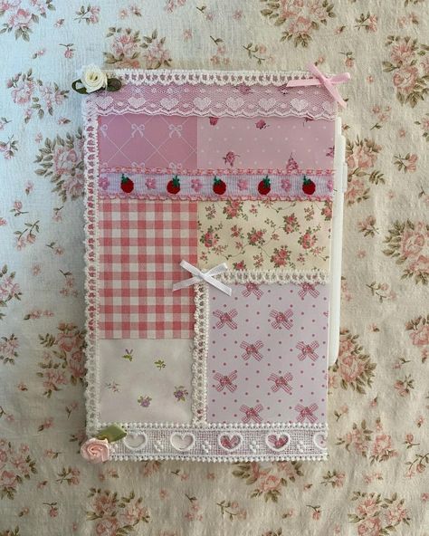 Coquette Sketchbook Cover, Diary Aesthetics Cover, Decorated Notebooks Cover, Pretty Journals Covers, Pink Journal Cover, Cute Journal Covers, Decorated Sketchbook Cover, Red Journal, Pink Scrapbook