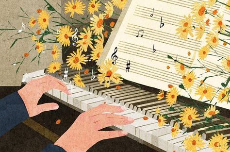 Music Therapy Illustration, Piano Playlist Cover, Music Aesthetic Horizontal, Ipad Wallpaper Music, Piano Widget, Piano Aesthetic Wallpaper, Music Notes Aesthetic, Piano Composition, Piano Illustration