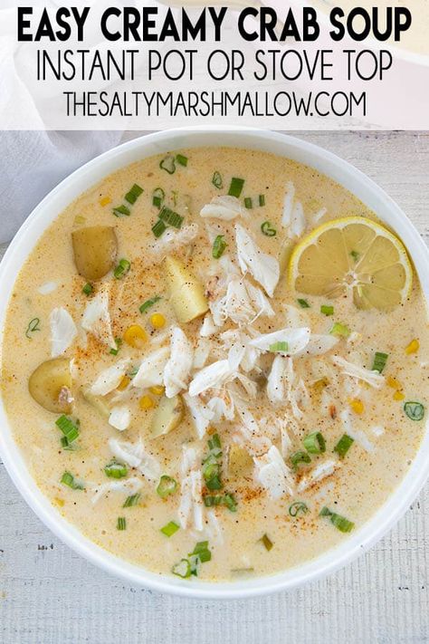 Creamy Crab Soup is so simple to make, soul warming, and comes together in 30 minutes!  Our favorite crab recipe to make on the stove top or instant pot! Creamy Crab Soup, Crab Chowder Recipes, Crab Soup Recipes, Marshmallow Recipes, Crab Chowder, The Salty Marshmallow, Salty Marshmallow, She Crab Soup, Crab Recipe