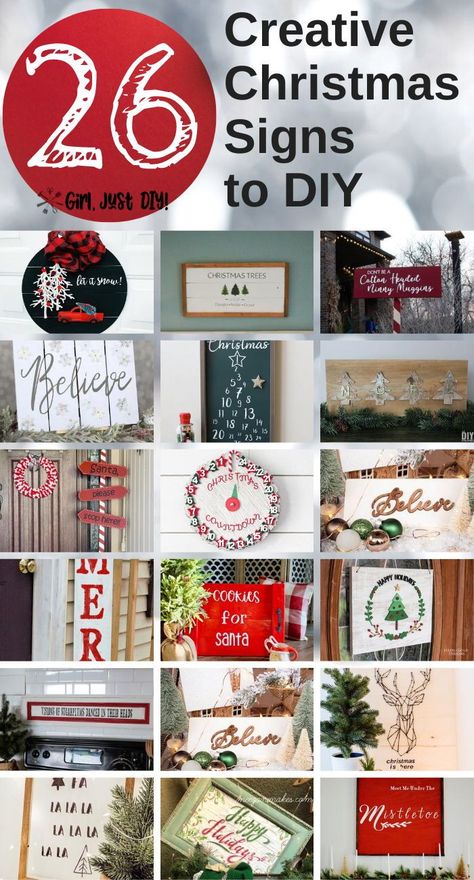 Create these 26 Christmas Signs for your house this holiday. Easy DIY craft projects to make in a day for yourself or as inexpensive gifts. #girljustdiy Diy Christmas Craft Ideas, Happy Holidays Sign, Christmas Signs Diy, Christmas Diy Wood, Christmas Craft Ideas, Easy Holidays Crafts, Diy Santa, Simple Christmas Decor, Christmas Signs Wood