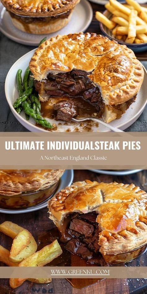 Ultimate Individual Steak Pies – A Northeast England Classic Ingredients: For the Filling: 570 ml (1 pint) beef stock 500 g lean stewing or casserole beef 2 bay leaves Salt and pepper to taste Optional: 1 kidney and 1 onion for added flavor #Pie #Steak Steak And Liver Pie, Individual Steak Pies, Steak And Onion Pie Recipe, Scottish Beef Pie, Steak And Ale Pie Recipe, Steak And Kidney Pie Recipe British, Individual Beef Pot Pies, Steak And Onion Pie, Beef Pie Filling