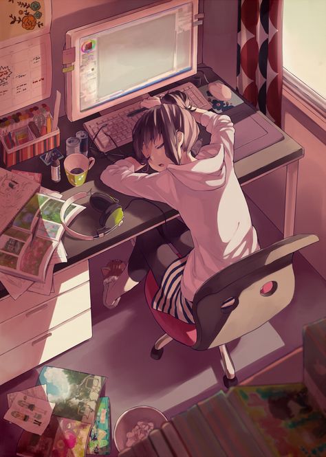 Artist: buuta Drawing Poses Male, Illustration Anime, Style Anime, Girl Sleeping, Girl Illustration, Drawing Tablet, Illustration Girl, Girls Illustration, Super Ideas