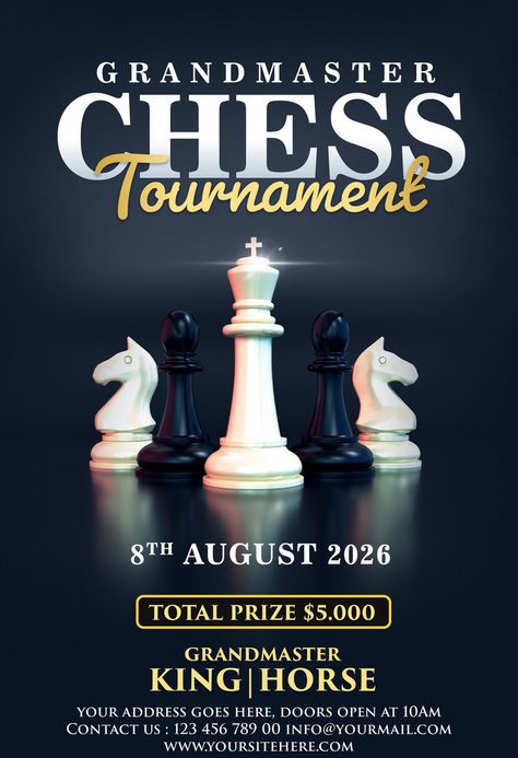 Go Chess, Chess Tournament, King Horse, Black And White Picture Wall, Poster Psd Free Download, Poster Psd, Sport Poster, Certificate Templates, Black And White Pictures