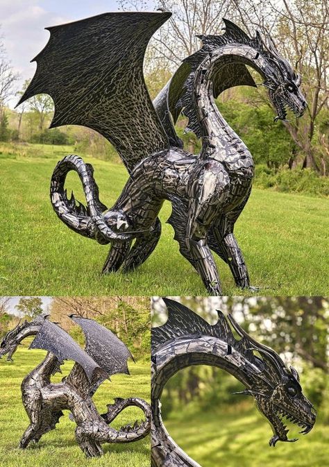 Large Galvanized Metal Dragon for Your Garden Dragon Yard Art, Dragon Sculpture Metal, Metal Dragon, Dragon Garden, Dragon Sculpture, Galvanized Metal, Welding Projects, Art Metal, A Thing