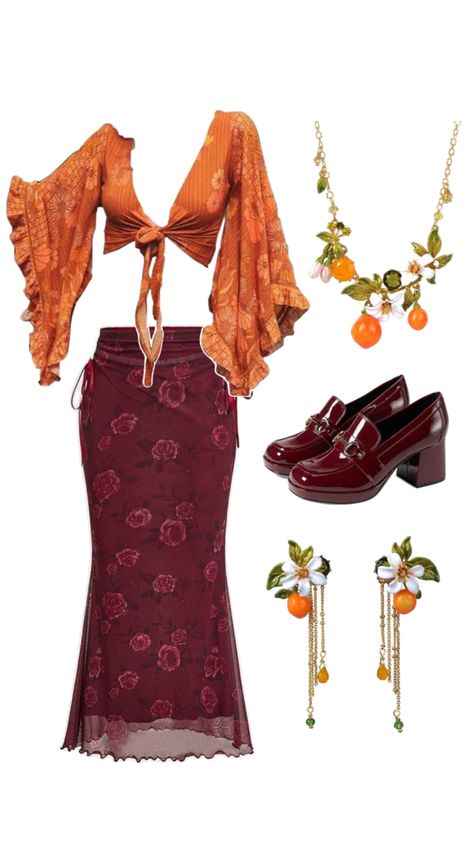 #aesthetic #outfit #closet #fashion #style #ootd #collage #hippie #orange #red #jewlery 70s Aesthetic Outfit, Orange Ootd, Outfit Closet, Hippie Aesthetic, Ootd Aesthetic, 70s Aesthetic, Aesthetic Outfit, Closet Fashion, Aesthetic Outfits