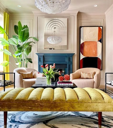 Check out this AWESOME collaboration between Jill White Designs and Lindsay Cowles. Fantastic!! Colourful Living Room, Design Salon, Interior Modern, Livingroom Layout, Eclectic Interior, Living Room Inspo, A Living Room, Room Layout, Decoration Design