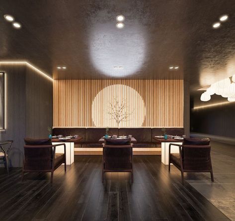 Interior Japanese Style, Japanese Interior Design Modern, Rooftop Restaurant Design, Japanese Restaurant Interior, Japanese Restaurant Design, Japan Restaurant, Japanese Bar, Modern Restaurant Design, Sushi Design